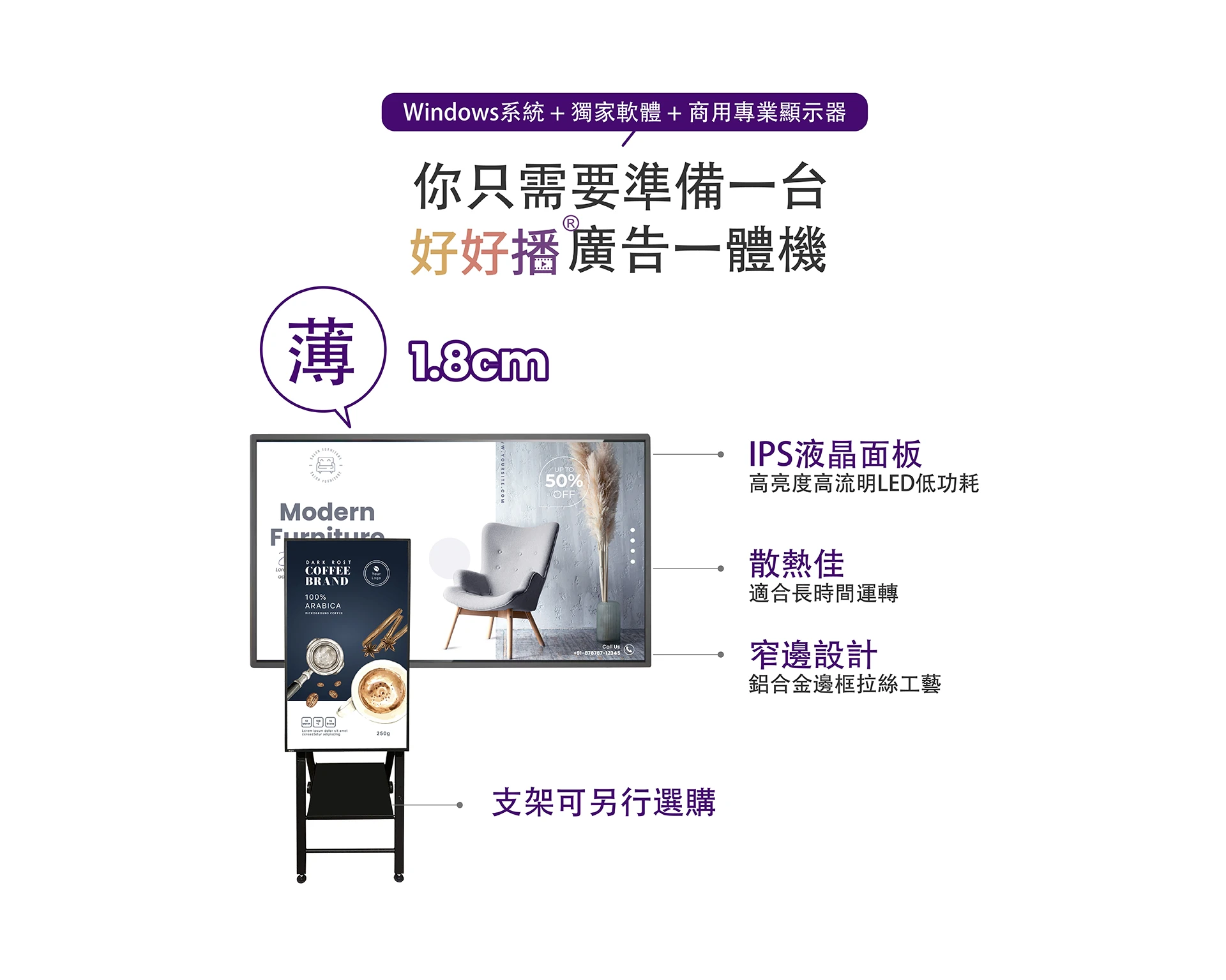 Windows系統+獨家軟體+商用專業顯示器