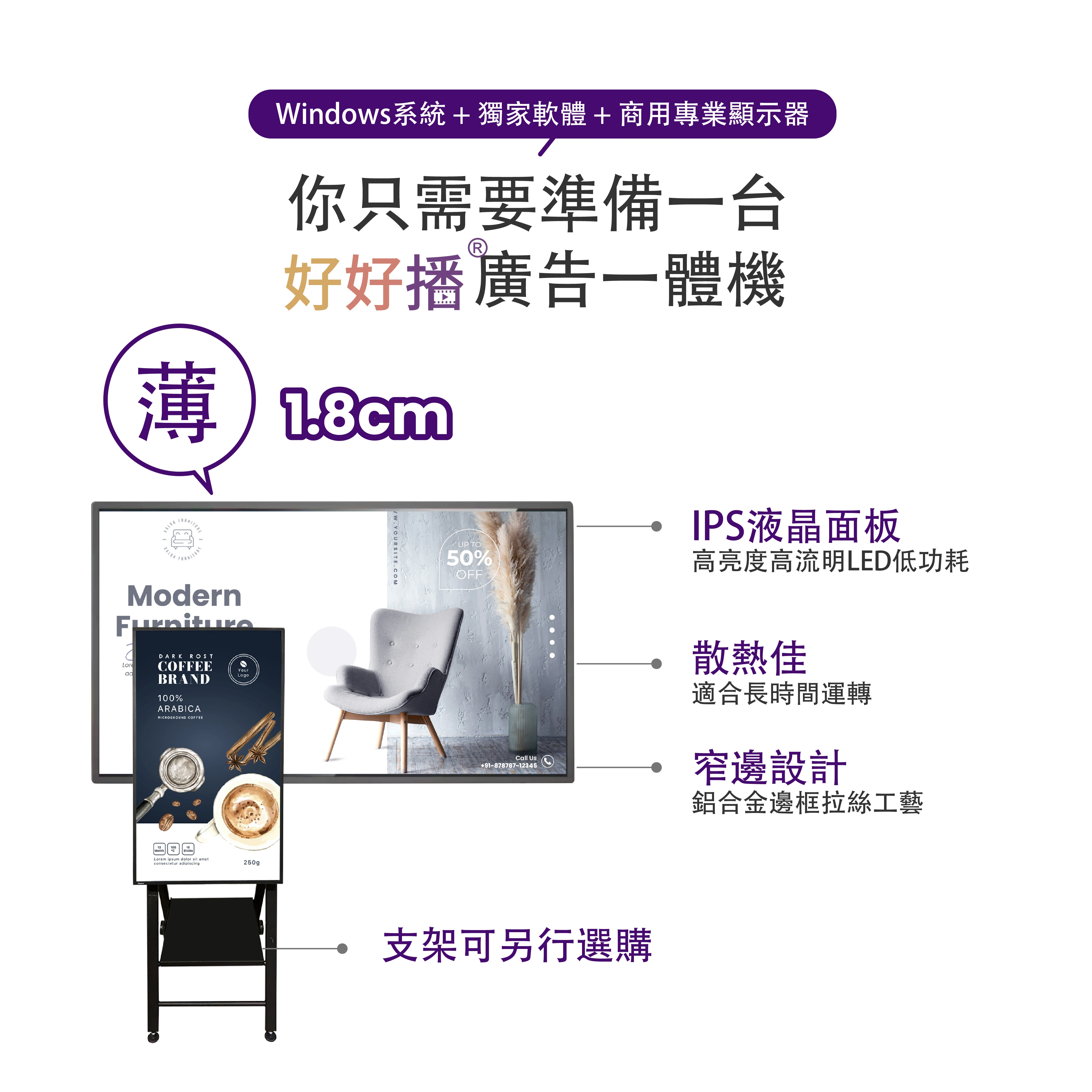 Windows系統+獨家軟體+商用專業顯示器