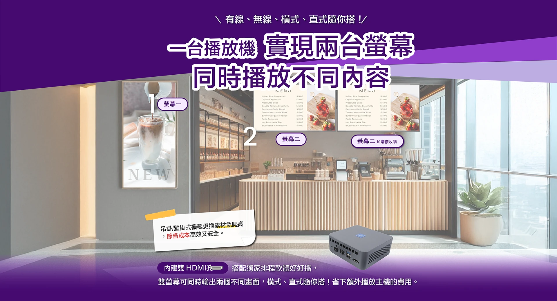 一台播放機實現兩台螢幕，同時播放不同內容