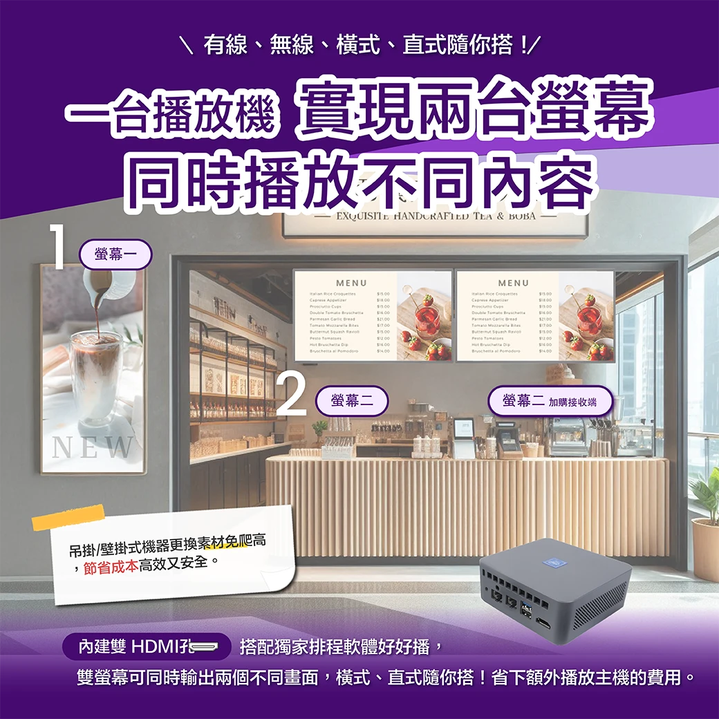 一台播放機實現兩台螢幕，同時播放不同內容