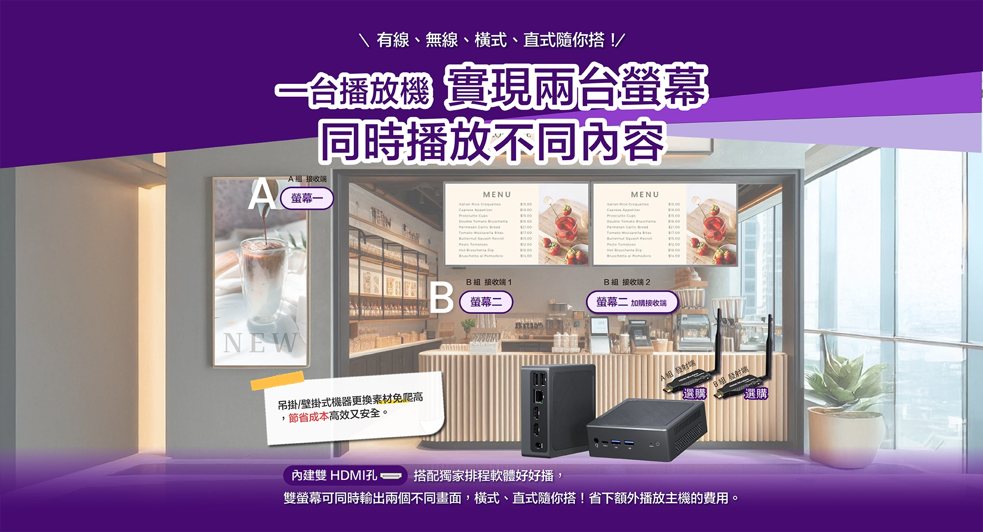 一台播放機實現兩螢幕同時播放不同內容