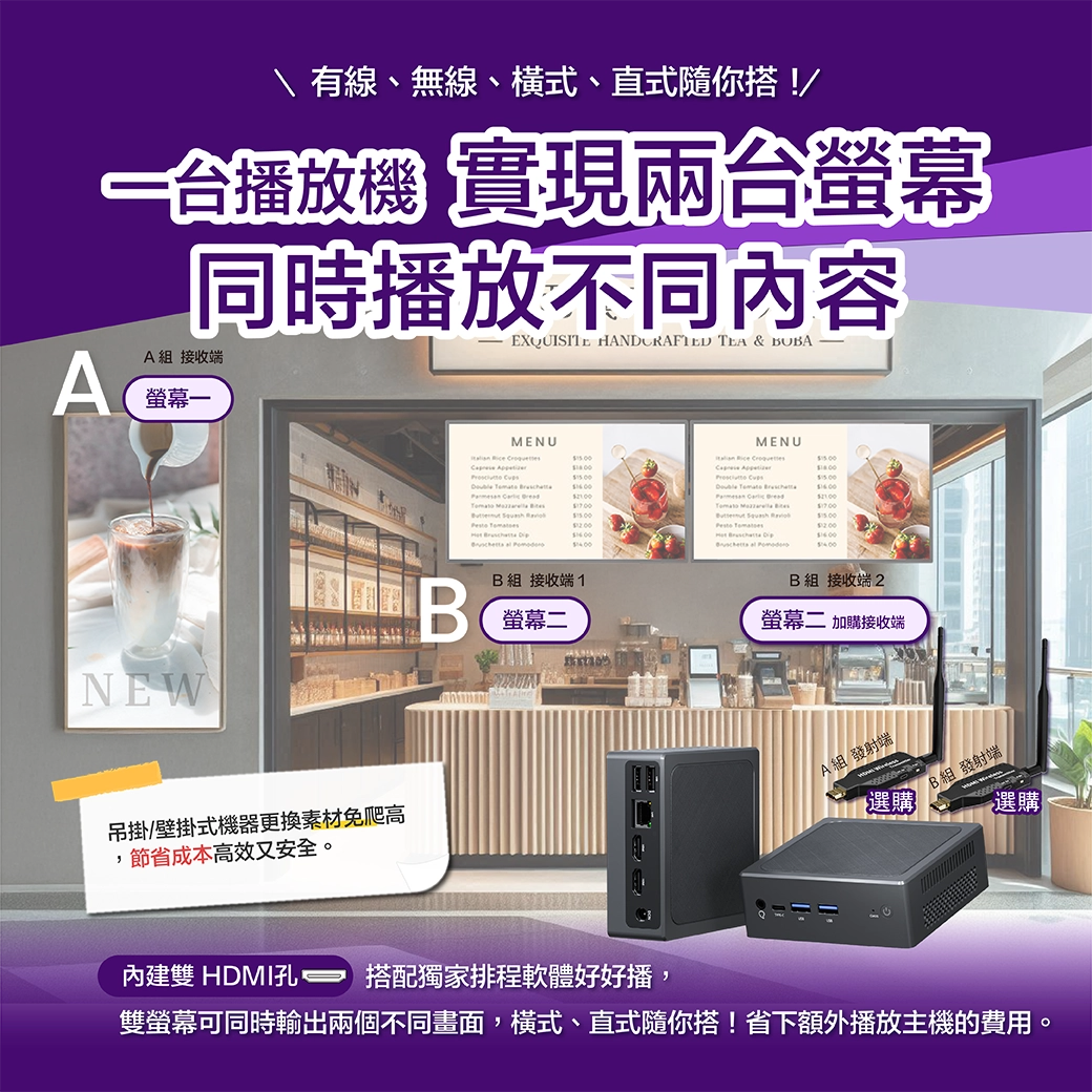 一台播放機實現兩螢幕同時播放不同內容