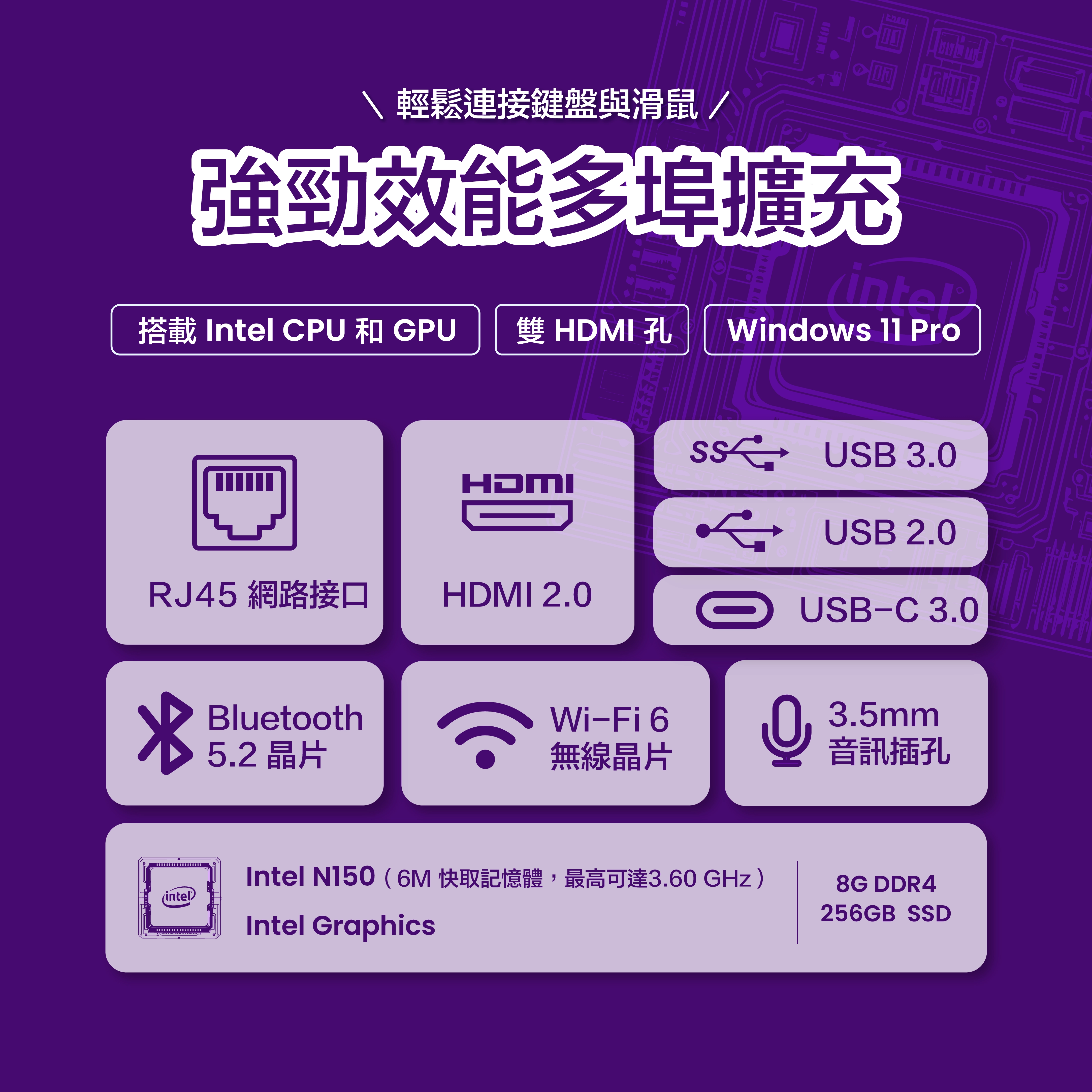 強勁效能多埠擴充，輕鬆連接鍵盤和滑鼠