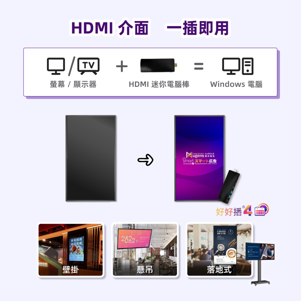 HDMI介面，一插即用。
